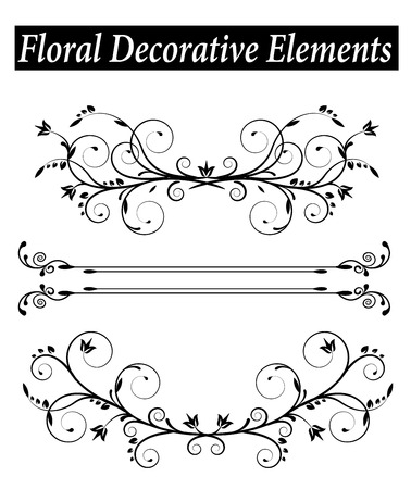 Set three Floral decorative element with swirlsのイラスト素材