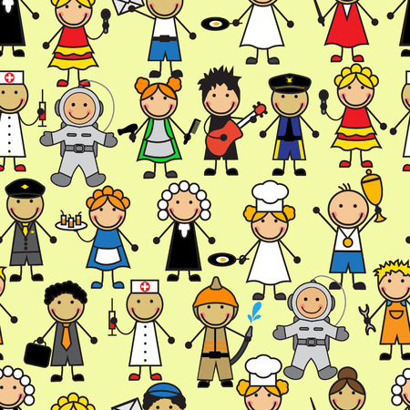 Cartoon seamless pattern with people of different professionsのイラスト素材