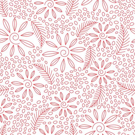 Floral seamless pattern with flowers and thin red linesのイラスト素材