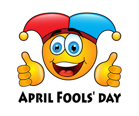 round yellow emoticon in jester cap on Fools  Dayのイラスト素材