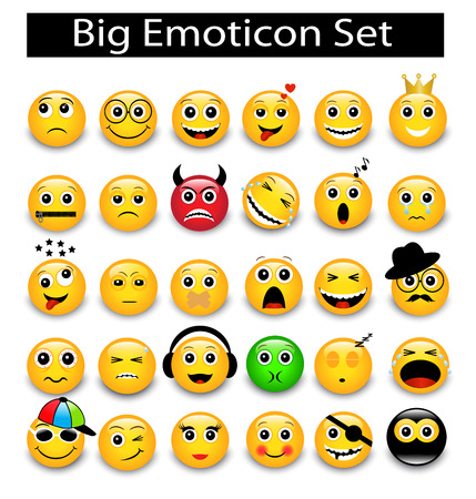 large Set a round yellow emoticons on a white background  のイラスト素材