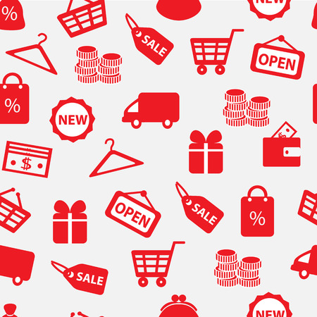 seamless white background with red shopping and finance iconsのイラスト素材
