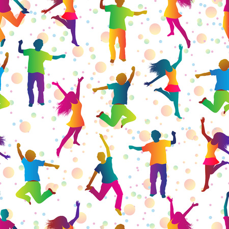 seamless background with jumping people in bright clothesのイラスト素材