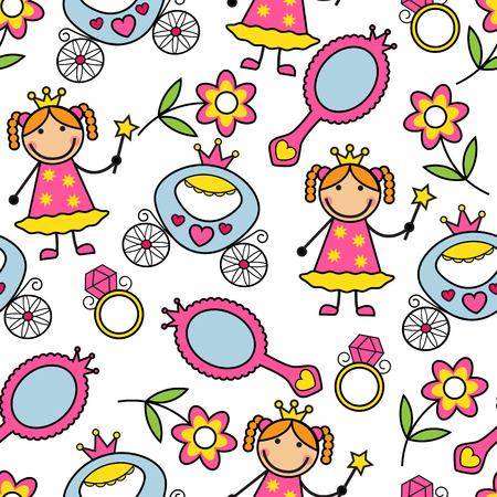   Cartoon seamless pattern with princess and her belongingsのイラスト素材