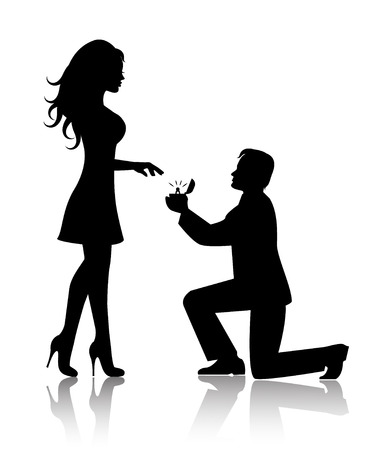 man stands on one knee and offers the woman to marry himのイラスト素材