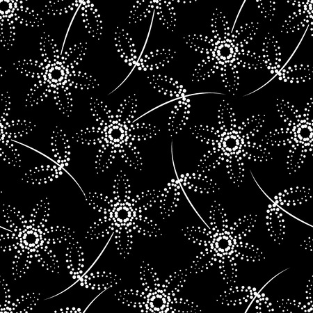 Seamless black and white dot pattern with flowers and leavesのイラスト素材