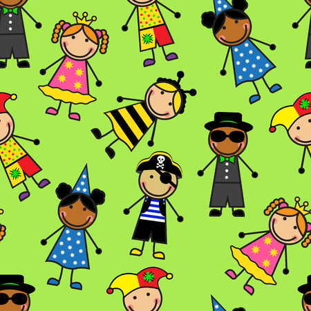 Cartoon seamless pattern with children in different carnival costumesのイラスト素材