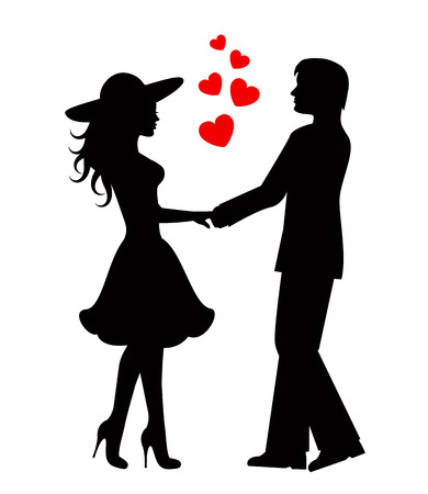   Silhouettes of loving couple  Black against white background  のイラスト素材
