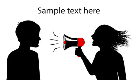   silhouettes of man and woman  woman shouts in a megaphone  のイラスト素材