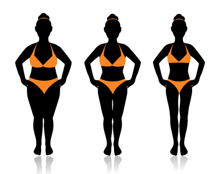 female silhouette in a bathing suit at a different weight and the effect of dietのイラスト素材