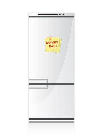 white refrigerator with a piece of paper and says  do not eatのイラスト素材