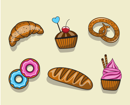 Cartoon set of sweet cakes and pastriesのイラスト素材