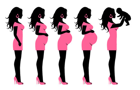 silhouettes in profile of pregnant womanのイラスト素材