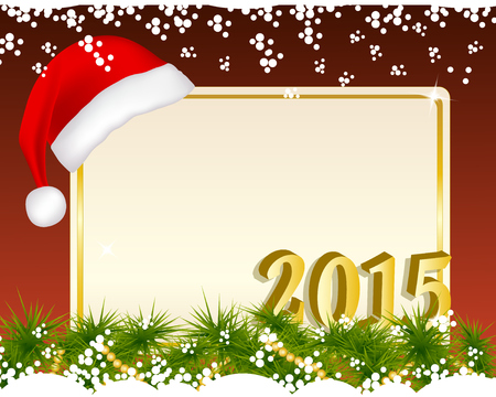 Christmas background with santa hat and fir branchesのイラスト素材