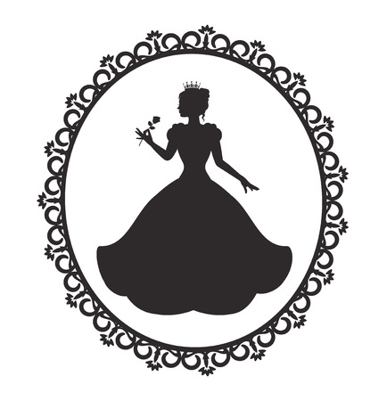 silhouette of a princess in a magnificent dress in a retro frameのイラスト素材
