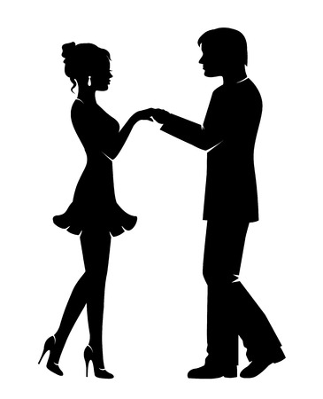 Silhouettes of lovers, men and women holding handsのイラスト素材