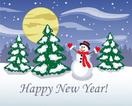 Snowman in the middle of the night spruce forestのイラスト素材