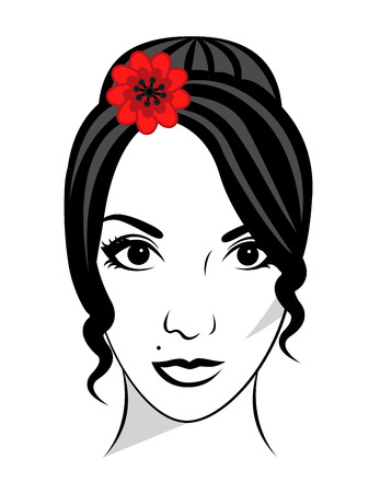 Beautiful female face with flower in her hairのイラスト素材