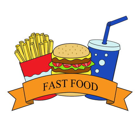 hamburger, potatoes, a glass of cola and ribbonのイラスト素材
