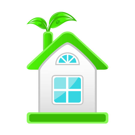 emblem of eco-friendly house with leaves on a white backgroundのイラスト素材
