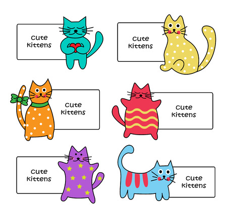 signs with Cartoon colorful cute kittens on a white backgroundのイラスト素材