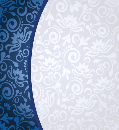 blue floral pattern with abstract flowers and curlsのイラスト素材