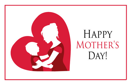 Silhouettes mother and child on the background of the heartのイラスト素材