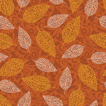 seamless square background with autumn leaves in brown tonesのイラスト素材