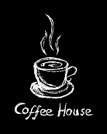 A mug of hot coffee drawn with chalk on a blackboardのイラスト素材