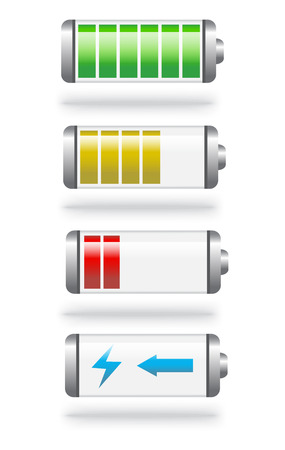 shiny batteries with different charge levels and in different colorsのイラスト素材