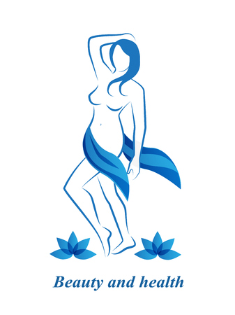 Female elegant silhouette with lotus flowers around the feetのイラスト素材