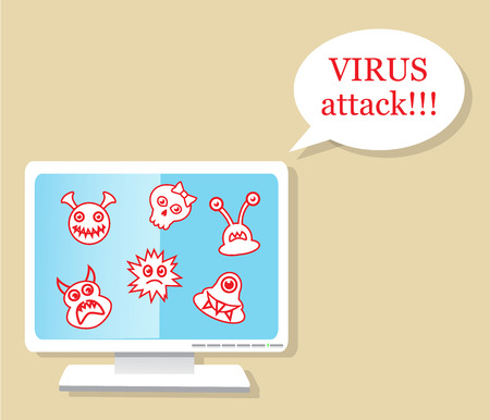 A computer with a virus warning about a virus attackのイラスト素材