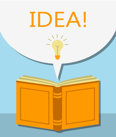 Orange Book with bubbles Dialogue and lamp that symbolizes the ideaのイラスト素材