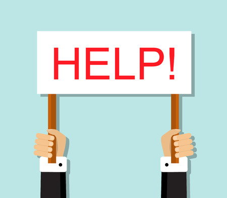 hand office worker holding a sign with the word help!のイラスト素材