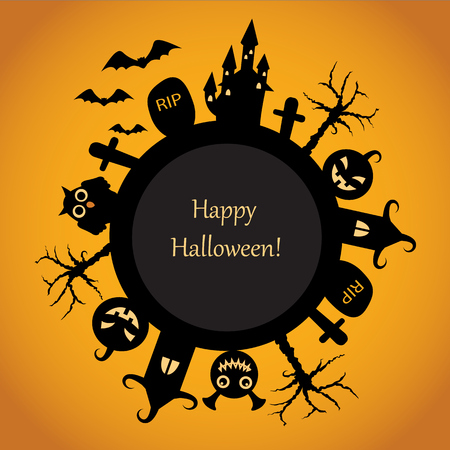 orange background with black symbols of Halloweenのイラスト素材