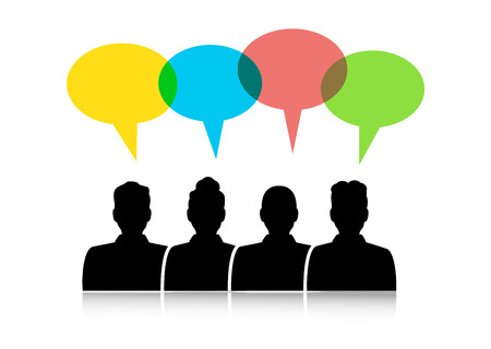 people silhouettes colorful dialogue bubbles on white backgroundのイラスト素材