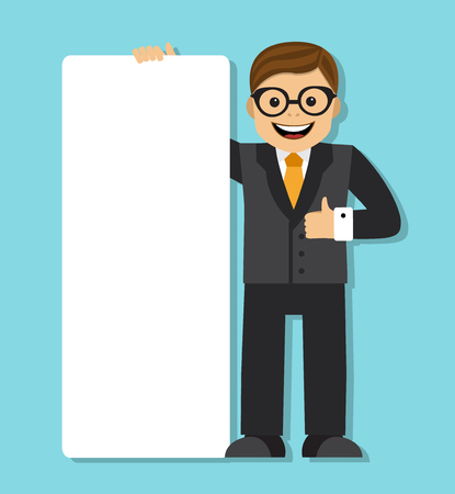 businessman holding large unfilled paper plate and makes a gesture of approvalのイラスト素材