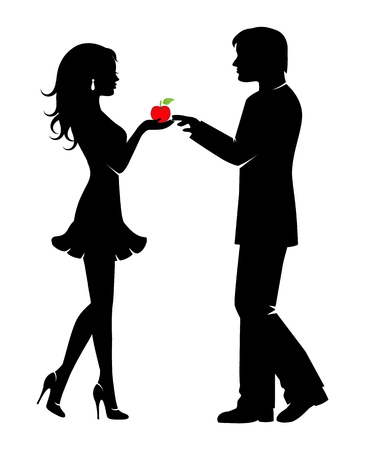 Beautiful elegant woman gives man apple forbidden fruitのイラスト素材