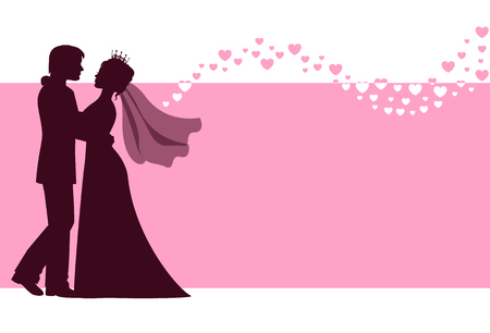 couple are embracing on a pink background with heartsのイラスト素材