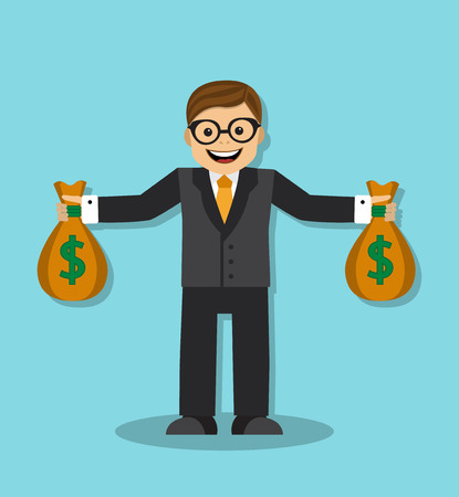 happy businessman holding a bag with moneyのイラスト素材