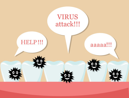 series healthy white teeth and germs. Teeth call for help.のイラスト素材