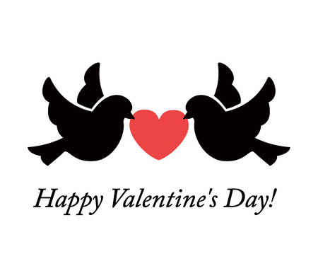 Two lovers dove holding a heart with their beaks. illustration of Valentines Dayのイラスト素材
