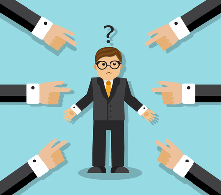 All the finger at an employee. Businessman confused and question mark over his headのイラスト素材