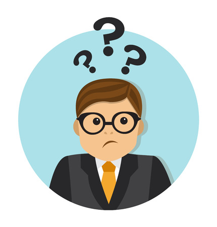 businessman thinking and can not decide. Overhead, question marksのイラスト素材