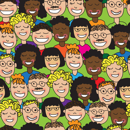 square seamless backgrounds with doodle Cartoon human facesのイラスト素材