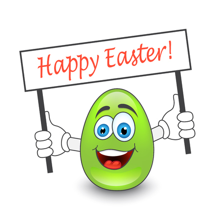 laughing painted Easter egg holding a plate and wished a happy Easterのイラスト素材