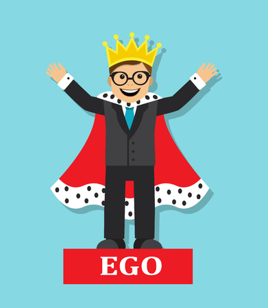 businessman with high self-esteem wearing a crown and robe and imagined himself kingのイラスト素材