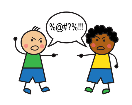 black man and caucasian man swear and conflictのイラスト素材