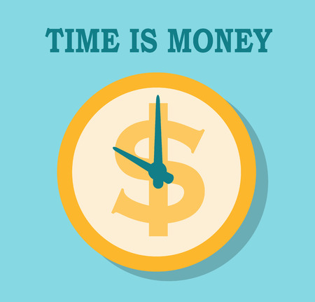 clock in the form of gold coins on a blue background. Vector conceptのイラスト素材