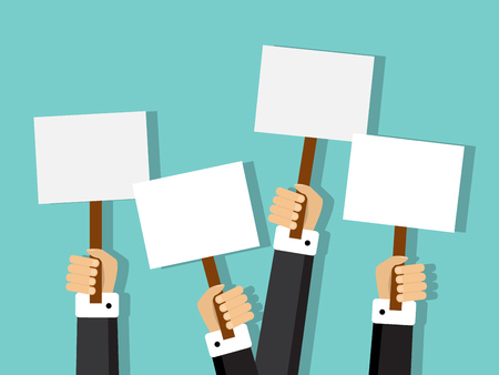 group of businessmen holding different signs with space for textのイラスト素材